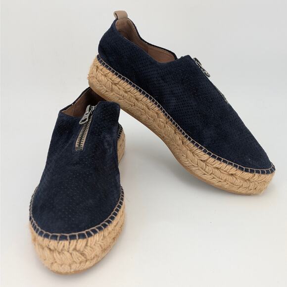 Navy Leather Espadrilles Slip On Shoes Eric Michael Serena Womens EU 38 Zippered - Picture 1 of 10